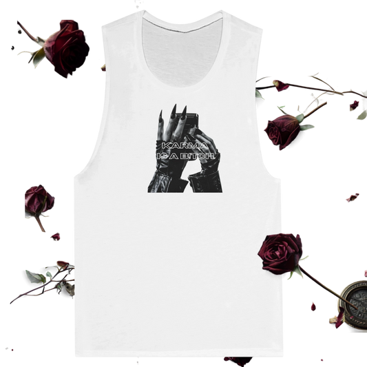 Maro Wilde "Karma Is A B!tch" Muscle Tank Top - White
