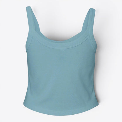 Maro Wilde light blue ribbed cotton blend fitted crop tank top with wide straps and scoop neckline.