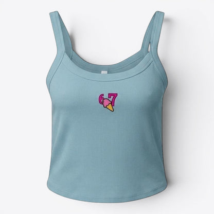 Maro Wilde light blue ribbed cotton blend crop top with a pink ice cream cone and "6-7" graphic on the chest.