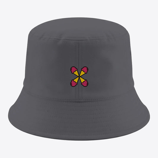 Maro Wilde reversible bucket hat in dark grey with ice cream cone logo. 100% cotton twill.