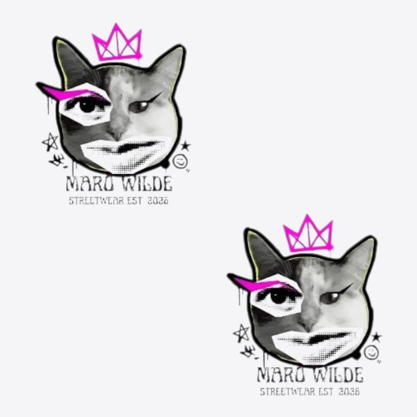 Maro Wilde MEOWFIOSO T-Shirt in dark heather grey, featuring a graphic of a cat wearing a pink crown and sunglasses.