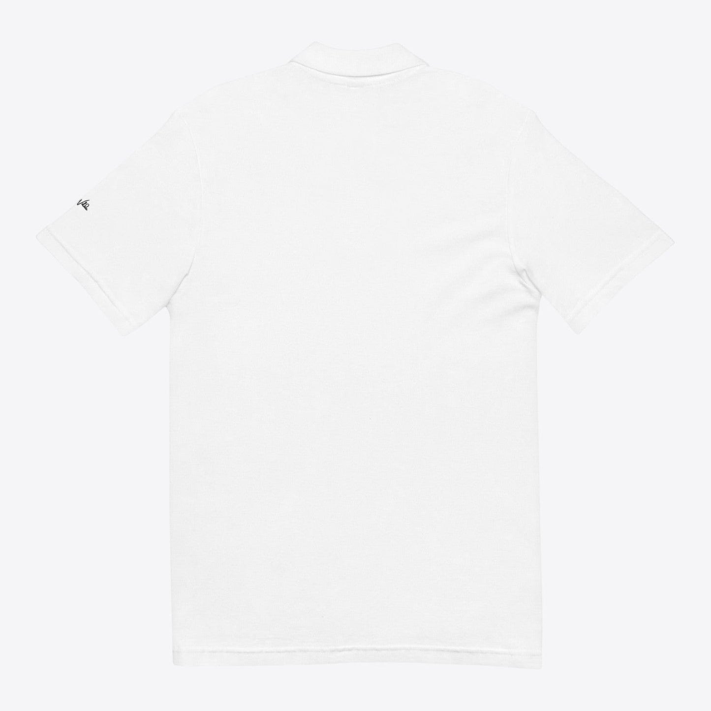 Maro Wilde white 100% organic cotton unisex polo shirt with embroidered signature on sleeve.