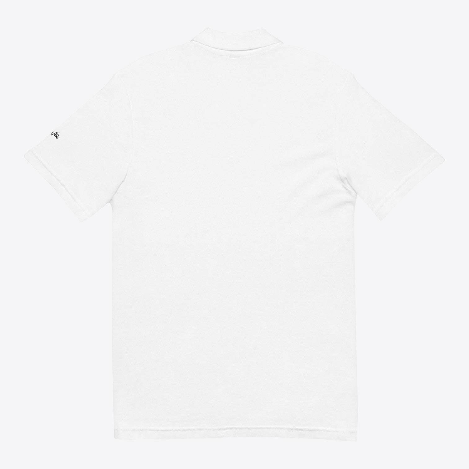 Maro Wilde white 100% organic cotton unisex polo shirt with embroidered signature on sleeve.