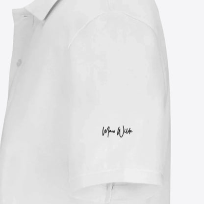 Maro Wilde white 100% organic cotton unisex polo shirt with embroidered signature logo on sleeve.